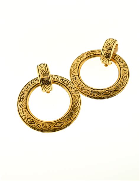 gold chanel hoops|vintage chanel hoop earrings.